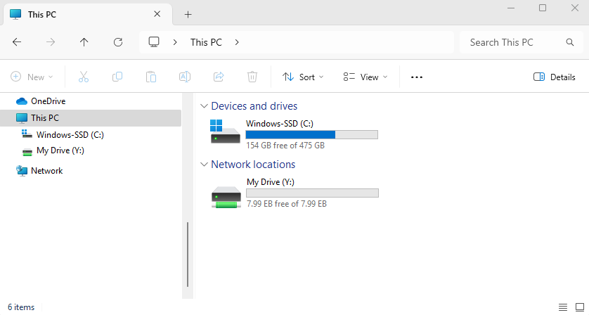 Windows Explorer showing the connected drive within the network drives.