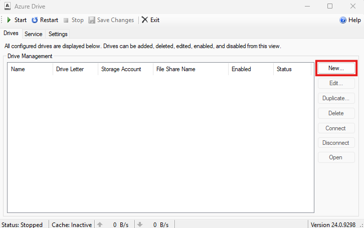 Azure Drive home page with the "New..." button highlighted.