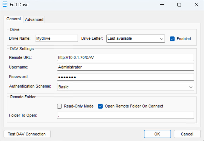 Image showing the davdrive edit screen